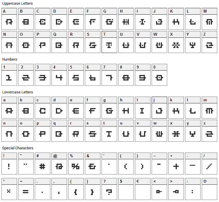 BM Chain Font Character Map