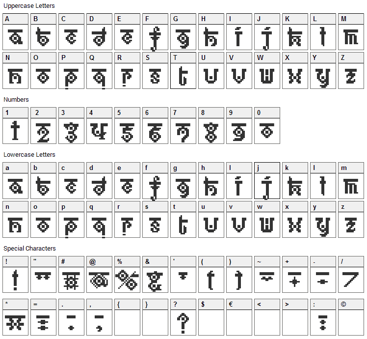 BM Ethno Font Character Map