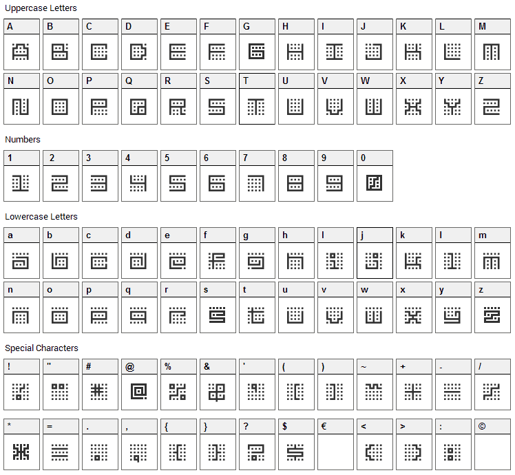 BM Kitchen Font Character Map