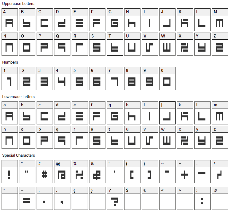 BM Maze Font Character Map
