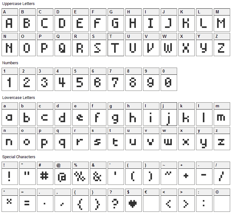 BM Mini Font Character Map