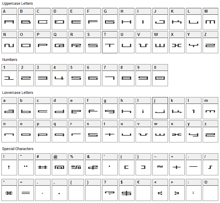BM Press Font Character Map