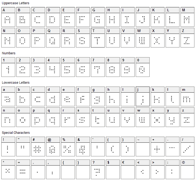 BM Receipt Font Character Map