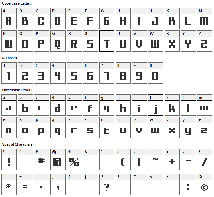 BM Sly Font Character Map