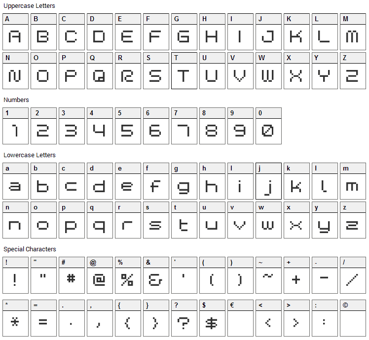 BM Space Font Character Map