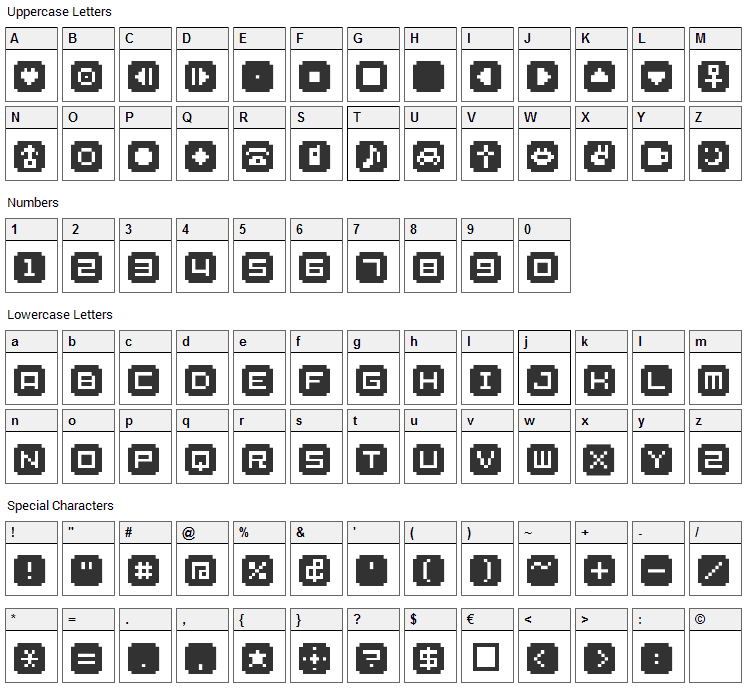 BM Stamp Font Character Map