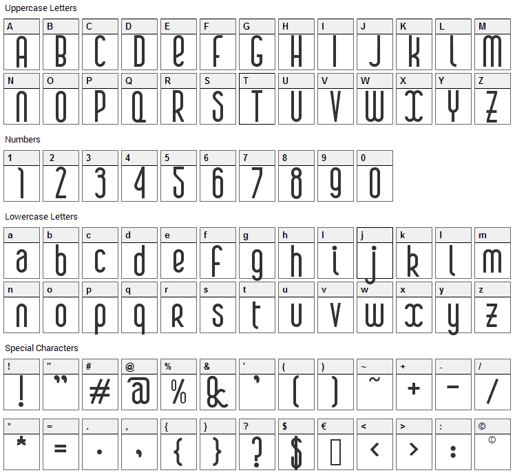 Boa Font Character Map