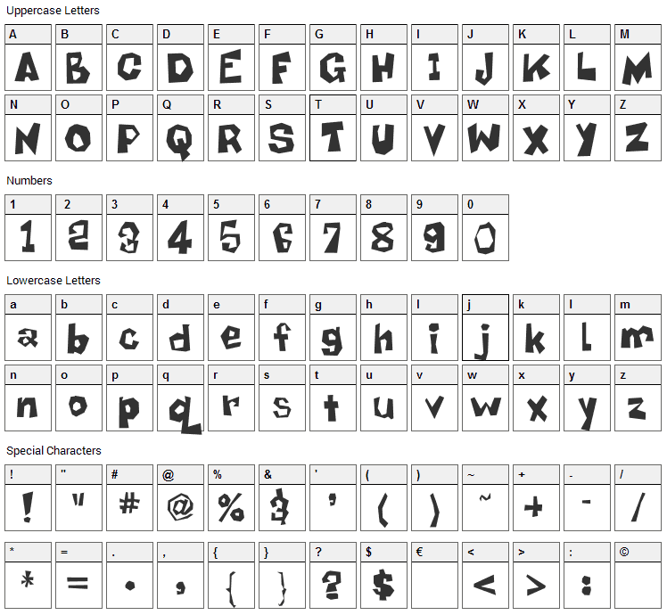 Bob Filled Font Character Map
