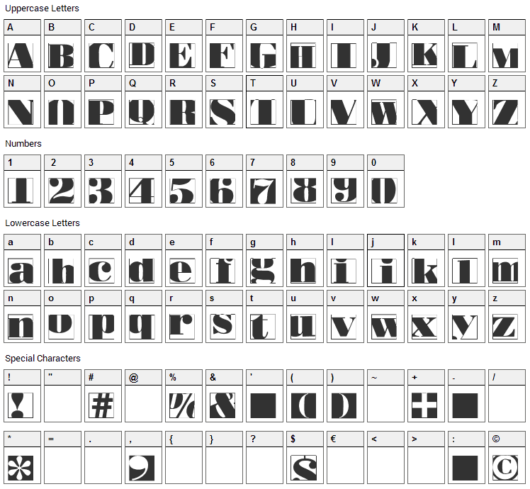 Bodoblack Squares Font Character Map