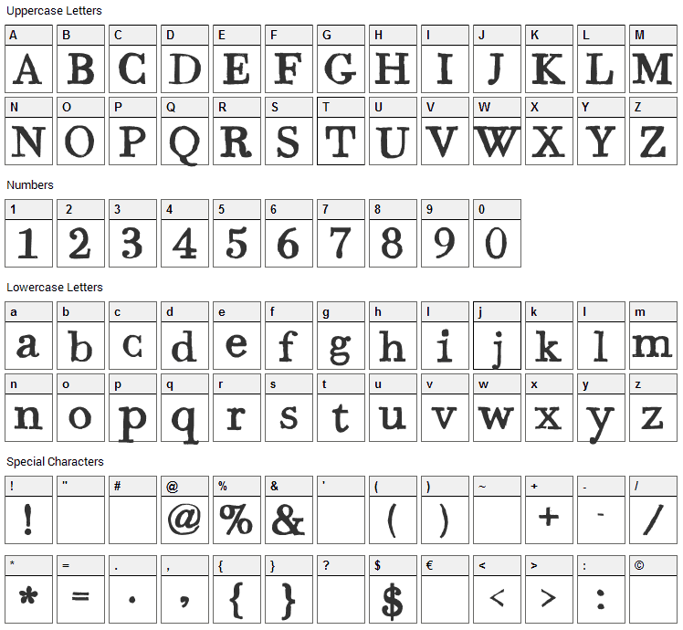 Bodoni Hand Font Character Map