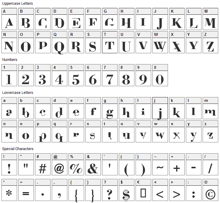 Bodoni Mutant Font Character Map