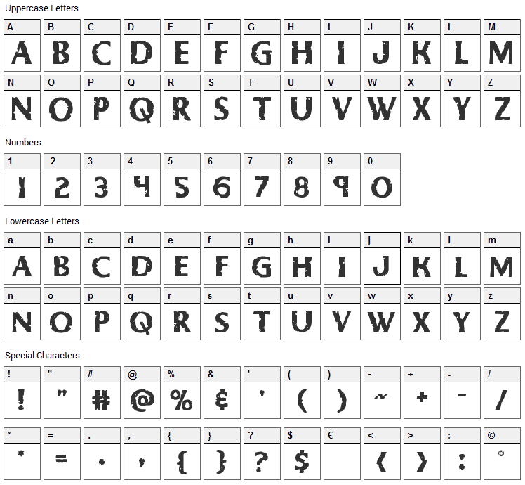 Body Swipers Font Character Map