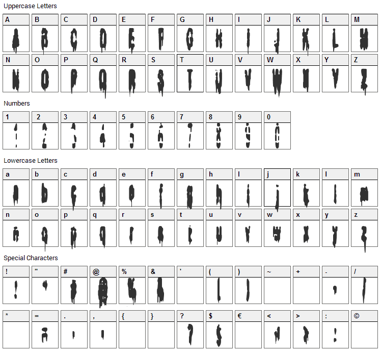 Bodybag Font Character Map