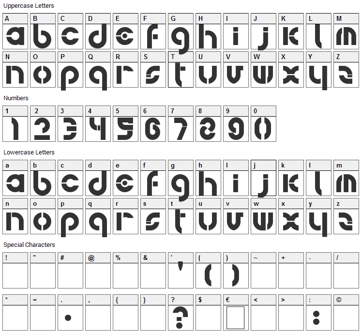 Bohemica Font Character Map