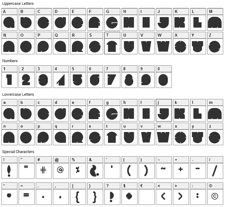 Bola Font Character Map