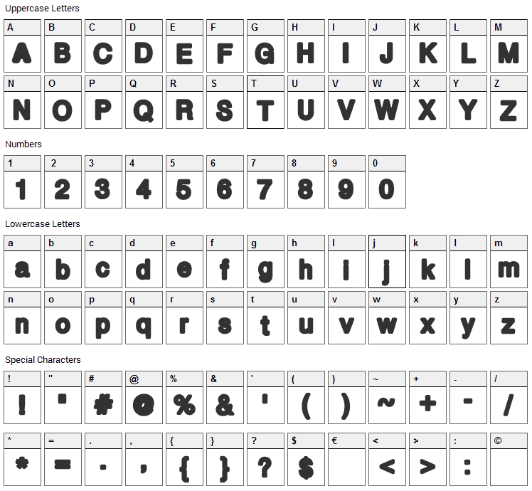 Bold bold Font Character Map