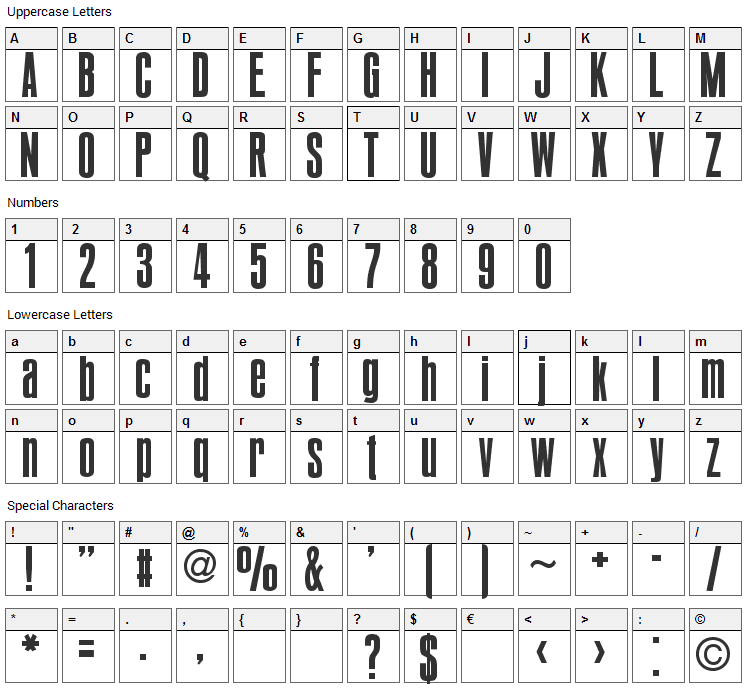 Bold Pact Font Character Map