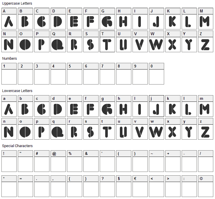 BoldFace Stencil Font Character Map