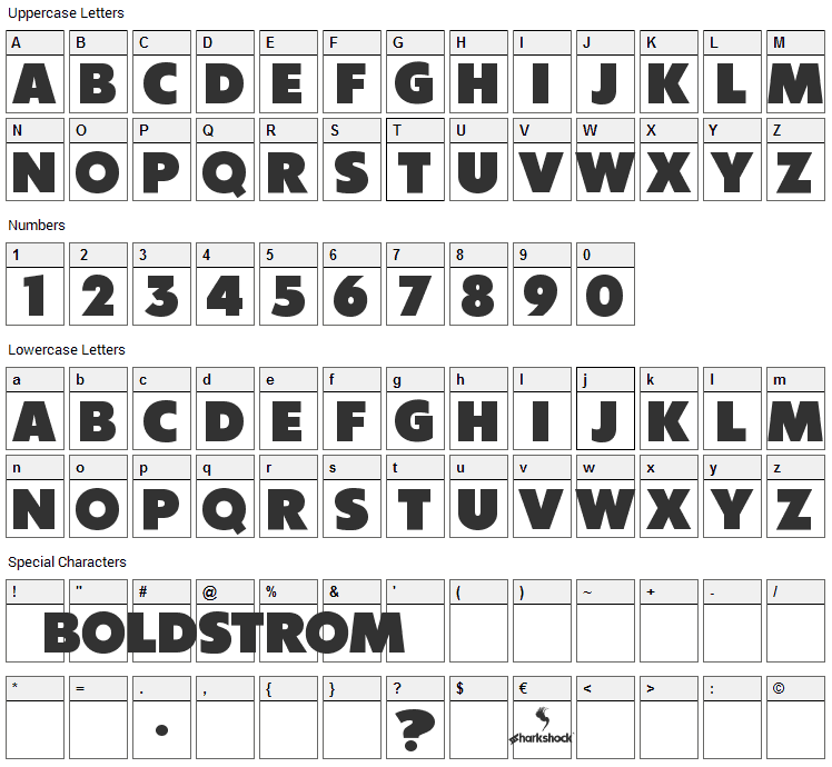 Boldstrom Font Character Map