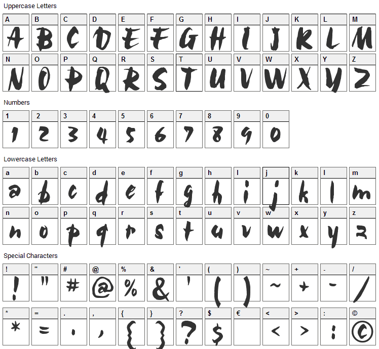 Bolide Font Character Map