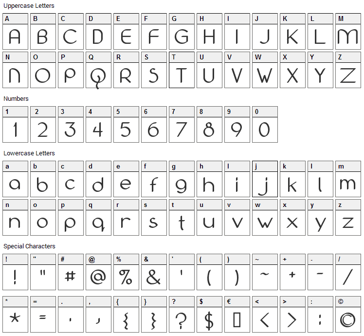 Bolonewt Font Character Map