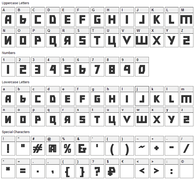 Bolshevik Font Character Map