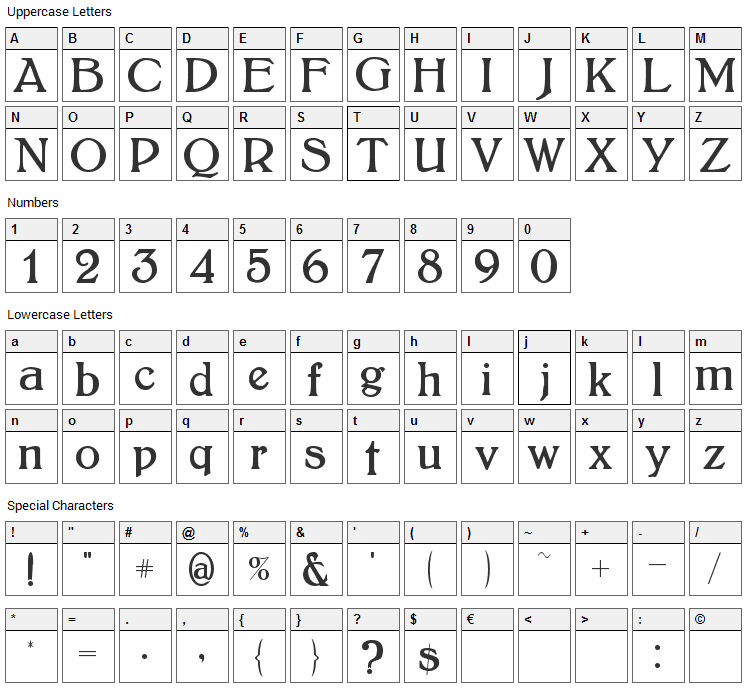 Bolton Font Character Map