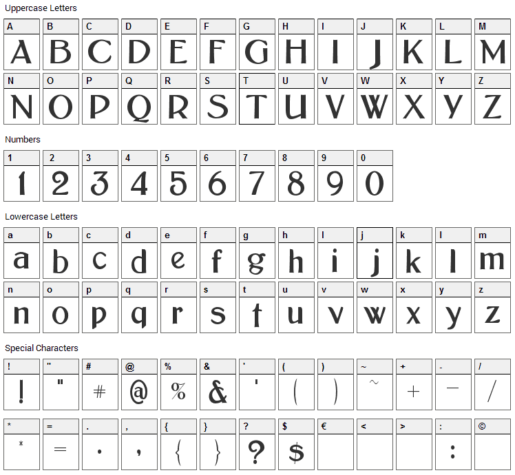 Bolton Sans Font Character Map