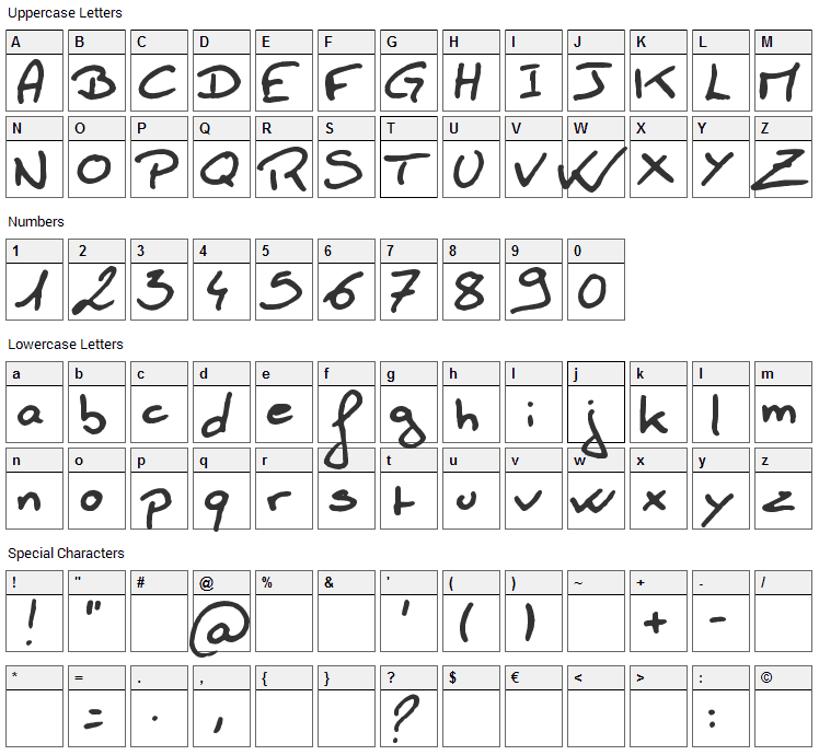 Boluge Font Character Map
