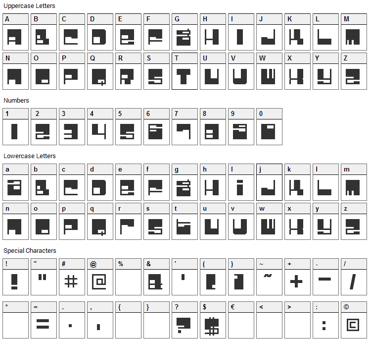 Bomb Factory Font Character Map