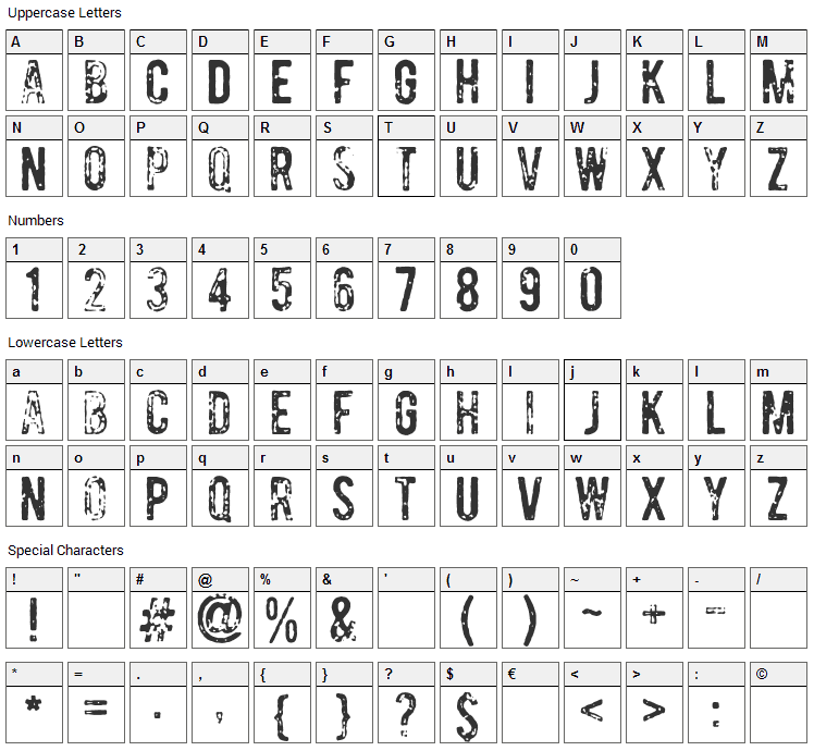 Bomber Font Character Map