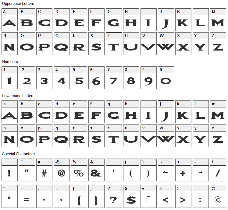 Bon Jovi Font Character Map