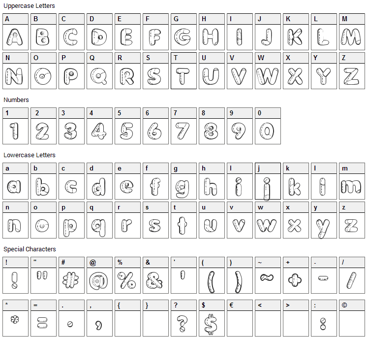 Boneca de Pano Font Character Map