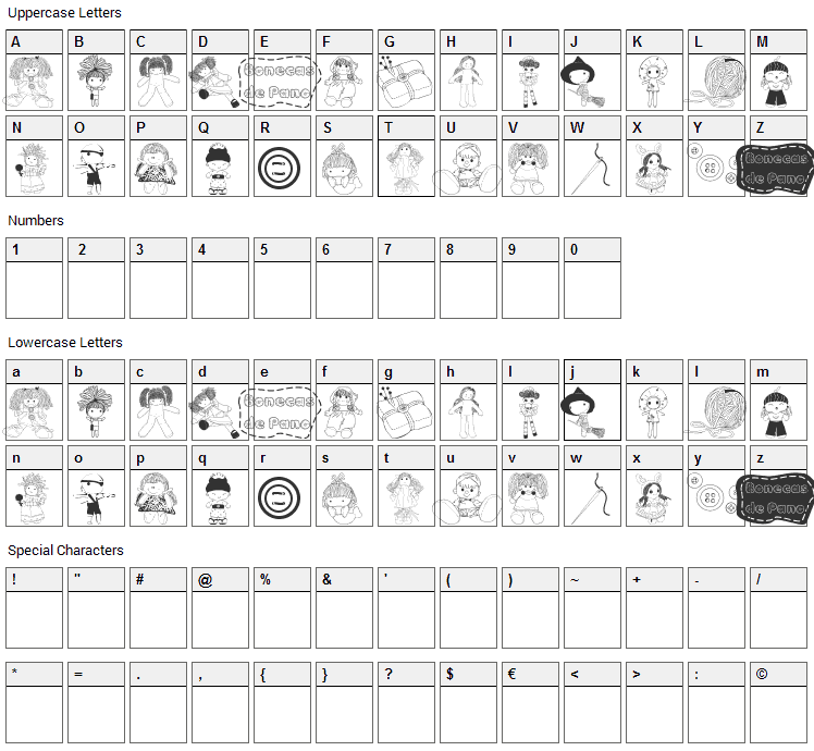 BonecaS de Pano Font Character Map