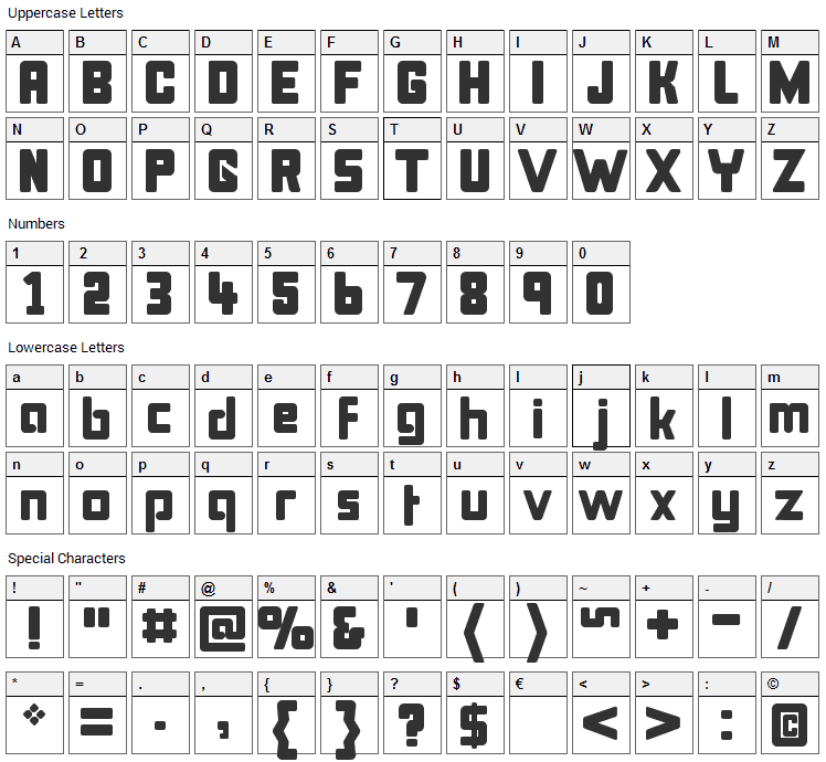 Bonk Font Character Map