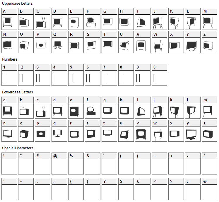 Bonohadavision Font Character Map