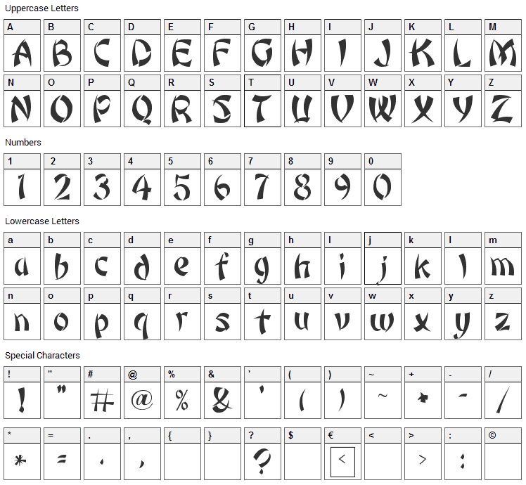 Bonzai Font Character Map