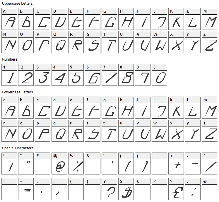 Boo Font Character Map