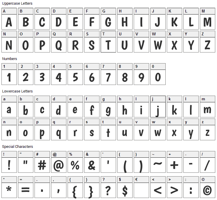 Boogaloo Font Character Map