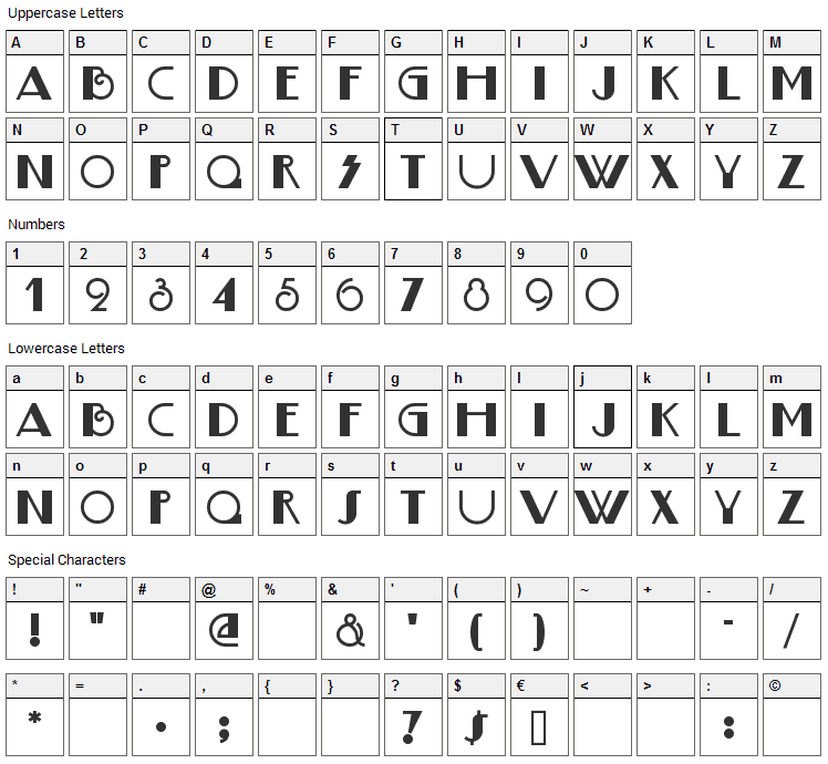 Boogie Nights Font Character Map