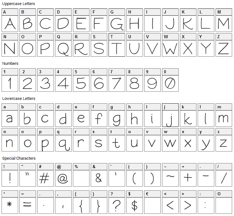 Bookworm Font Character Map