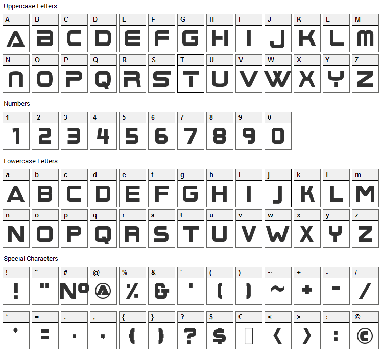 Boom Box Font Character Map