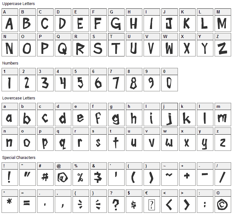 Boom Tank Font Character Map