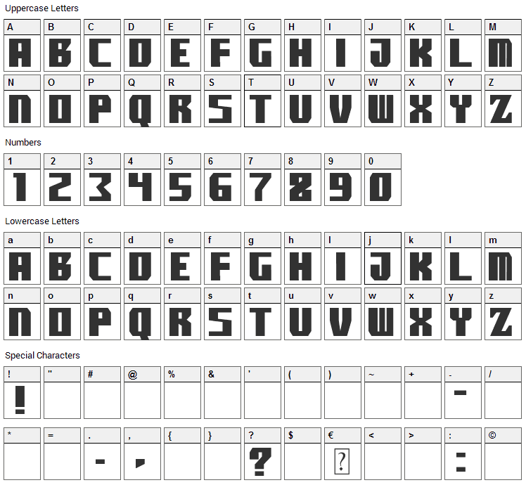 Boomface Font Character Map