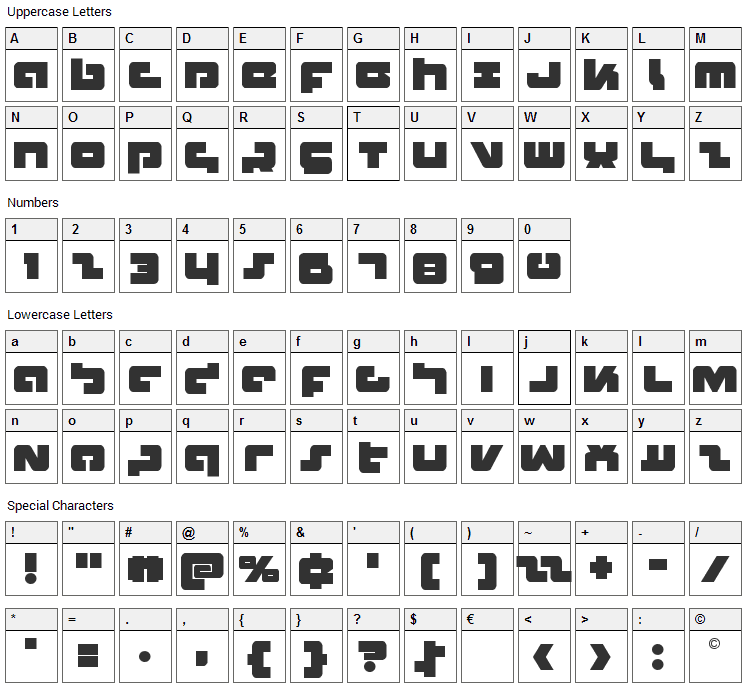 Boomstick Font Character Map