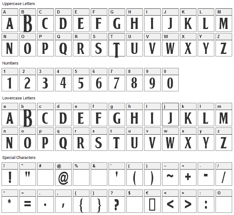 Bootle Font Character Map