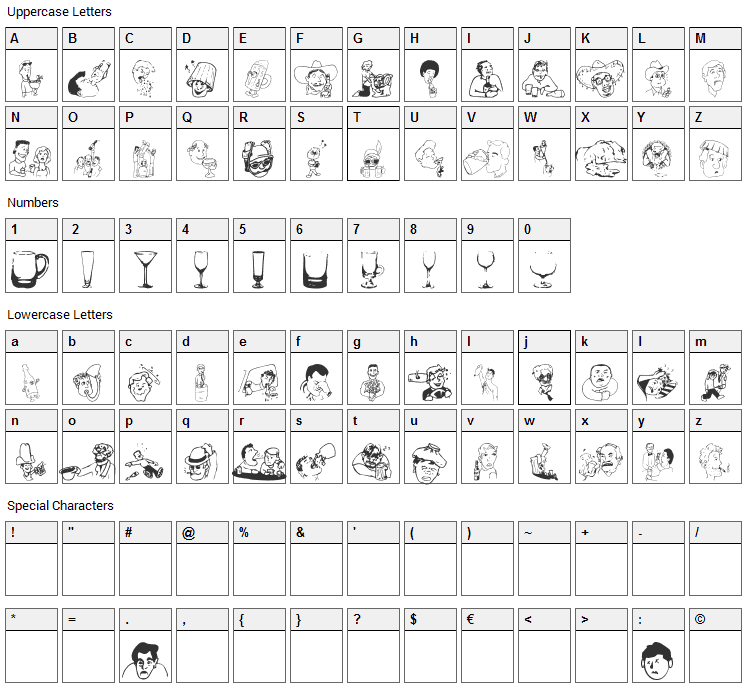 Booze Bats Font Character Map