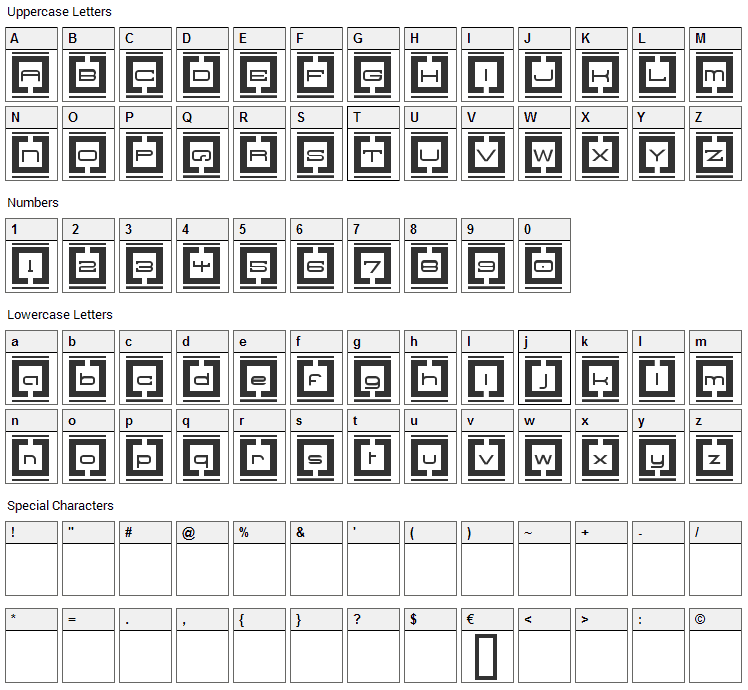 Border Base Future Font Character Map