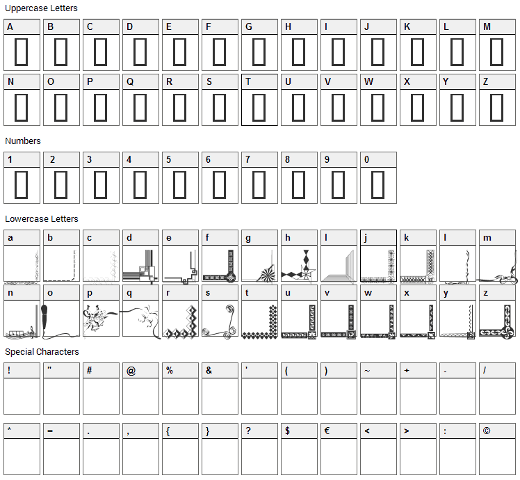 Border Corners Font Character Map