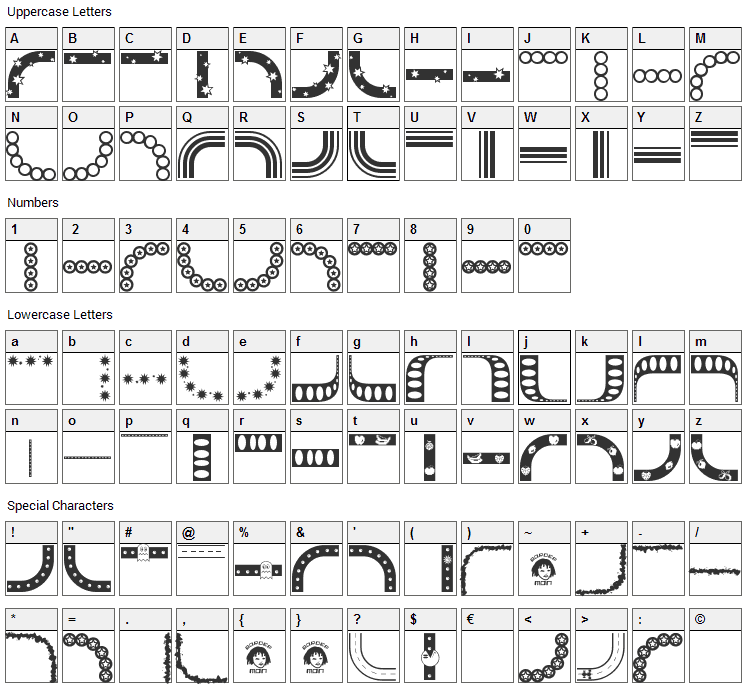 BorderMon Font Character Map